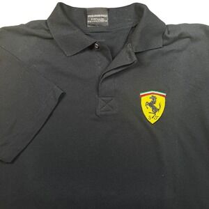 Vintage 90s Ferrari Polo Shirt Mens L Black Embroidered Shield Logo F1 Racing